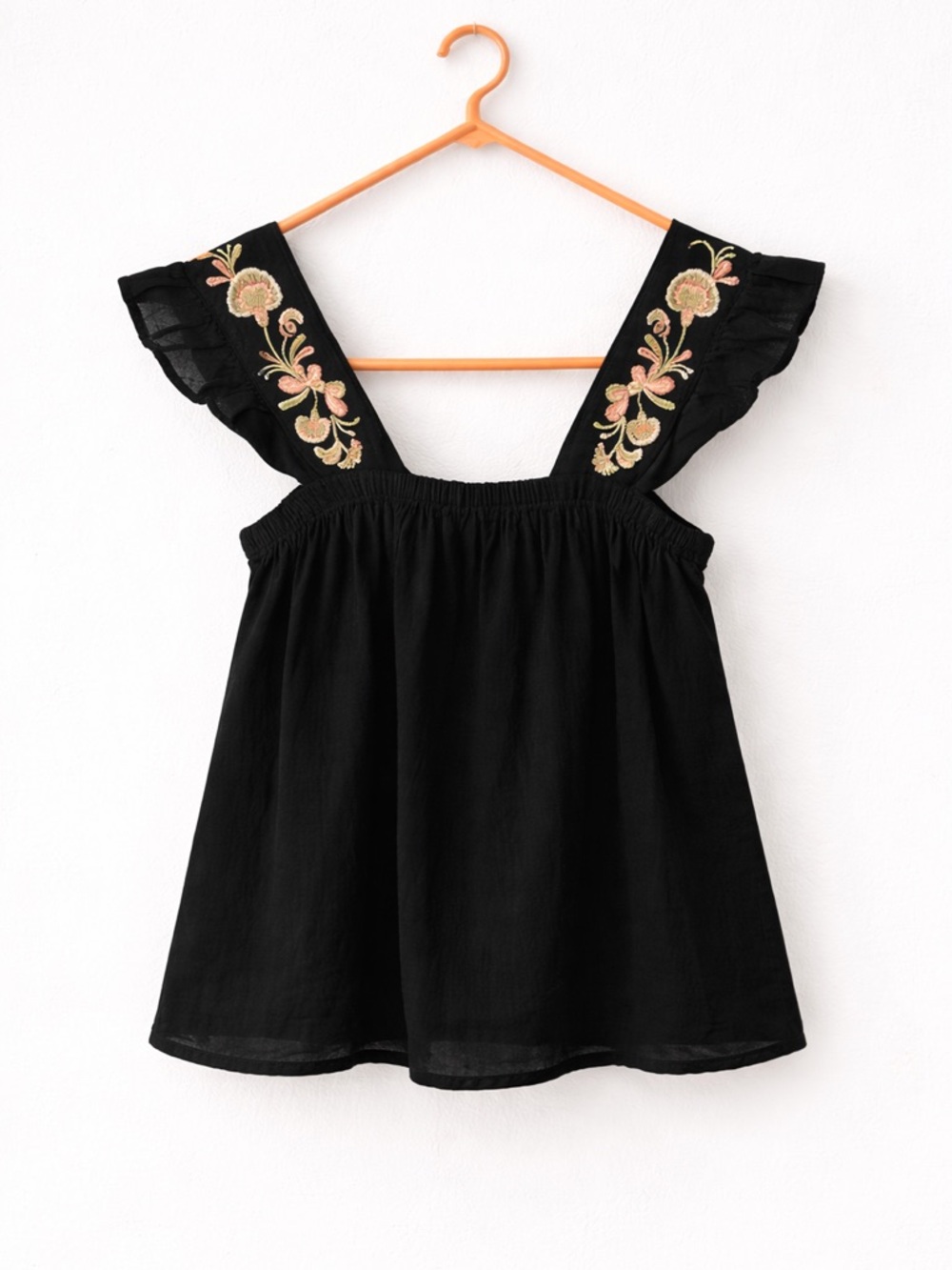 Madewell Black Embroidered Flutter Sleeve Top XXS Boho Peasant Blouse